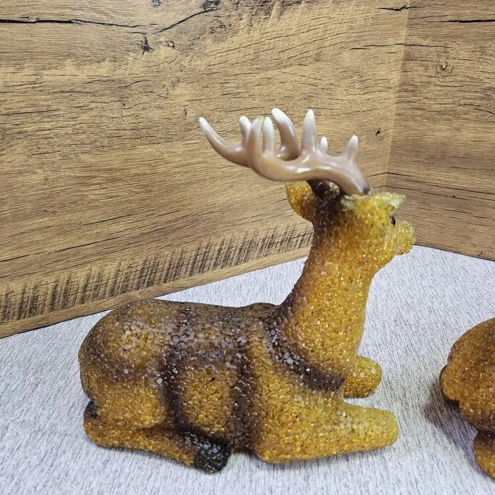 VTG 60s Melted Popcorn Plastic Holiday Buck Deer Set of 2 Christmas NO BULB/CORD